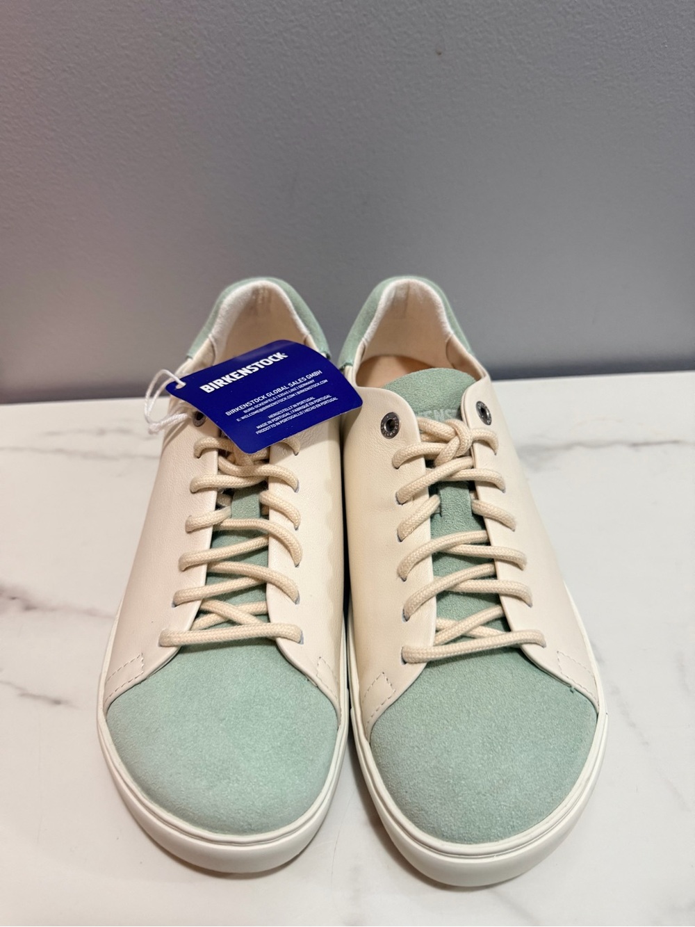 Birkenstock bend low white and green leather shoe with arch support